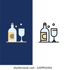 Bottle, Glass, Ireland  Icons. Flat and Line Filled Icon Set Vector Blue Background