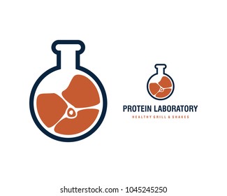 Bottle Glass Lab with Meat Sign Symbol Logo Vector