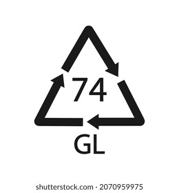 Bottle glass light brown. Glass recycling code 74 GL. Vector illustration