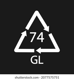 Bottle glass light brown. Glass recycling code 74 GL. Black Vector illustration