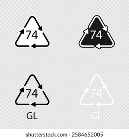 Bottle glass light brown. Glass recycling code 74 GL set. Vector illustration