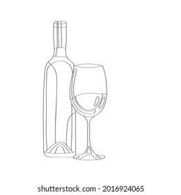 Bottle and glass on a white background. Hand drawn vector illustration.