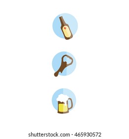 bottle glass and opener beer icons illustration isolated in a white background
