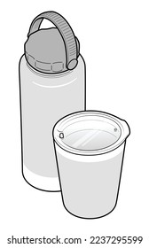 botella y vidrio. En el vector de contorno