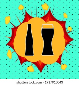 Bottle and glass, pop art explosion, vector illustration