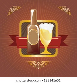 Bottle and glass of Premium Quality Beer.Vector illustration