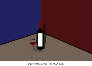 A bottle and a glass of red wine.