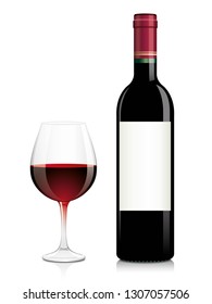 Bottle and glass of red wine. Vector illustration