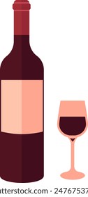 Botella y vaso de Ilustración vectorial de vino tinto. Fondo transparente