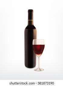 Bottle and glass of red wine. Vector icon. EPS10