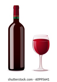 bottle and glass with red wine vector illustration