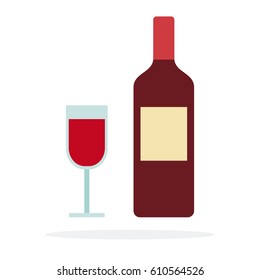 A bottle and a glass of red wine vector flat material design isolated on white