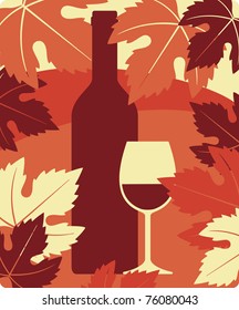 Bottle and glass of red wine, vector vine still life background