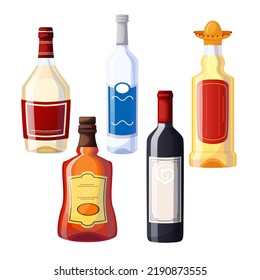 bottle glass set cartoon. drink, doodle beverage, retro menu, alcohol engraved art, brandy bar, restaurant pub bottle glass vector illustration