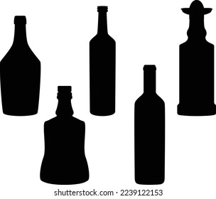 Bottle glass set isolated vector Silhouette