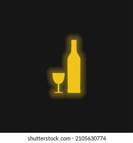 Bottle And Glass Shapes yellow glowing neon icon
