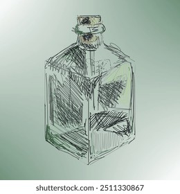 bottle glass sketch drawing abstract background corck antique bottle vintage cartoon sketch line hand drawn green jar elixir container ink 