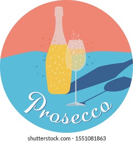 A bottle and a glass of sparkling wine vector illustration