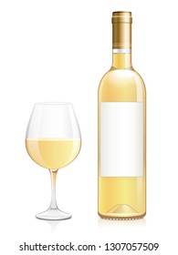 Bottle And Glass Of Sweet White Wine. Vector Illustration