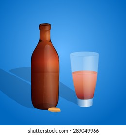 A bottle and a glass. Vector illustration.