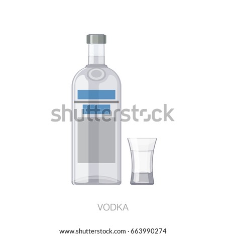 Bottle and glass of vodka icon. Vector illustration.
