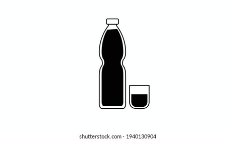 Botella y vaso de agua. Ilustración aislada vectorial de una botella de agua y un vaso