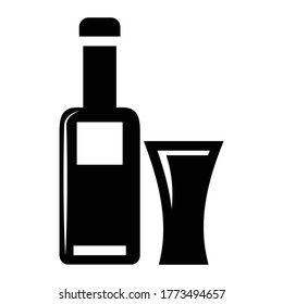 Bottle and glass of whiskey - pub and restaurant drinking icon set vector silhouette on white