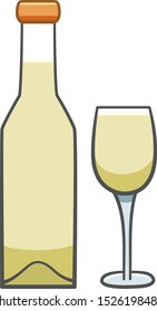 Bottle and glass of white wine isolated
