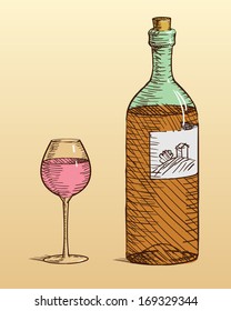 bottle and glass of wine. 
