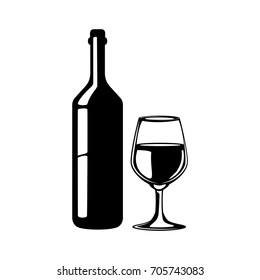 A bottle and a glass of wine.