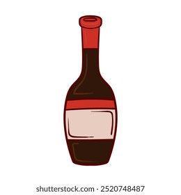 Bottle and a glass of wine. Alcohol, grapes, red dry, semi sweet, liquor, beverage, drink, mulled wine, berry, french, italian, celebration. Vector illustration