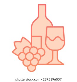 Bottle, glass of wine and bunch of grapes line icon. Wine with wineglass and grape gradient style pictogram on white background. Winery signs mobile concept web design. Vector graphics