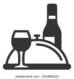 A bottle, a glass of wine and dinner under a hood - icon, illustration on white background, glyph style