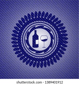 bottle and glass of wine icon with denim texture