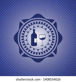 bottle and glass of wine icon with denim texture