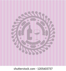 bottle and glass of wine icon inside badge with pink background