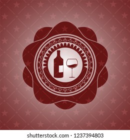 bottle and glass of wine icon inside badge with red background