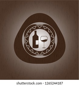bottle and glass of wine icon inside wood signboards
