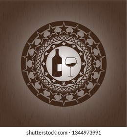 bottle and glass of wine icon inside wood signboards