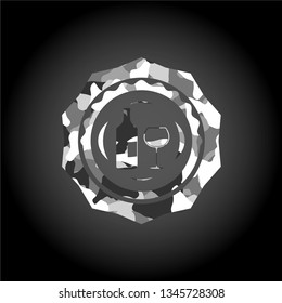 bottle and glass of wine icon inside grey camo texture