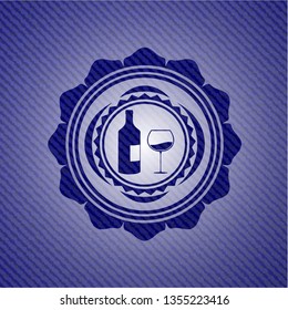 bottle and glass of wine icon inside jean background