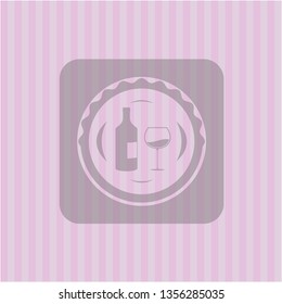 bottle and glass of wine icon inside retro style pink emblem