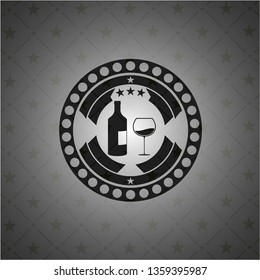 bottle and glass of wine icon inside realistic dark emblem