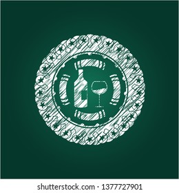 bottle and glass of wine icon inside chalkboard emblem