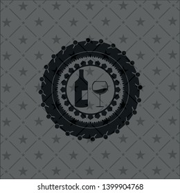 bottle and glass of wine icon inside retro style black emblem