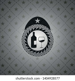 bottle and glass of wine icon inside realistic black emblem