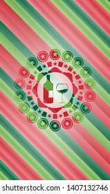 bottle and glass of wine icon inside christmas emblem.