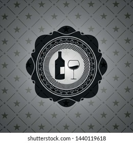 bottle and glass of wine icon inside dark badge