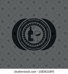 bottle and glass of wine icon inside black badge