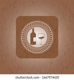 bottle and glass of wine icon inside wood signboards